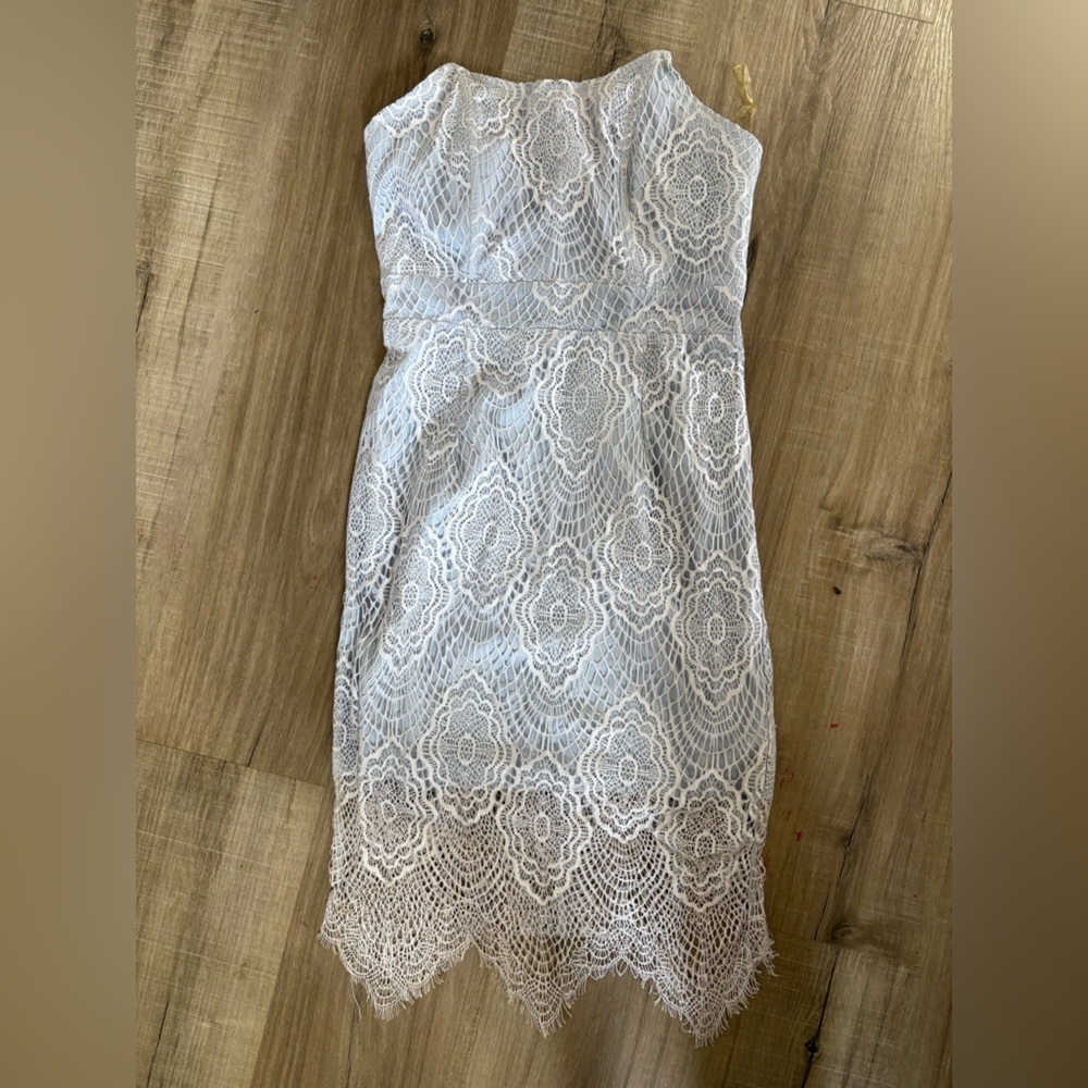 Lavender lace strapless dress